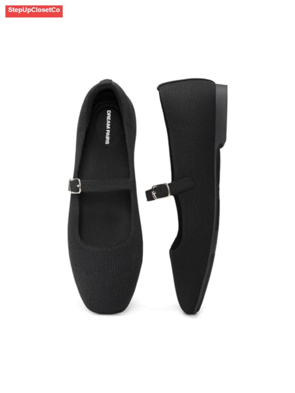 Women's Mary Jane Square Toe Ballet Flats with Knit Upper, Cushioned Insole,